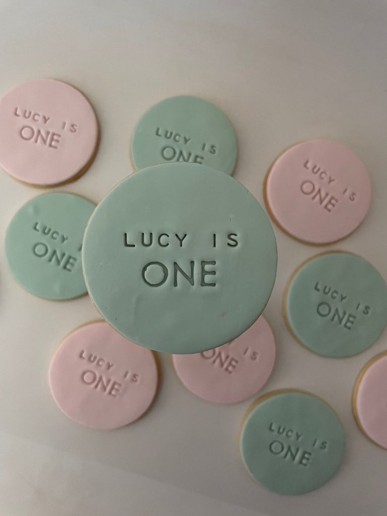 First birthday cookies pink and green