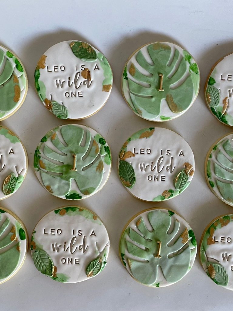 fondant stamped first birthday wild one cookies