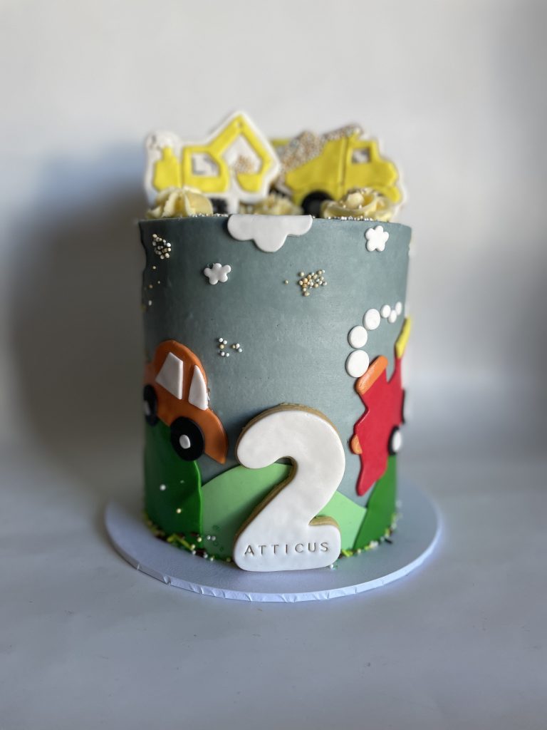 transport digger car sugar cookies third birthday cake perth