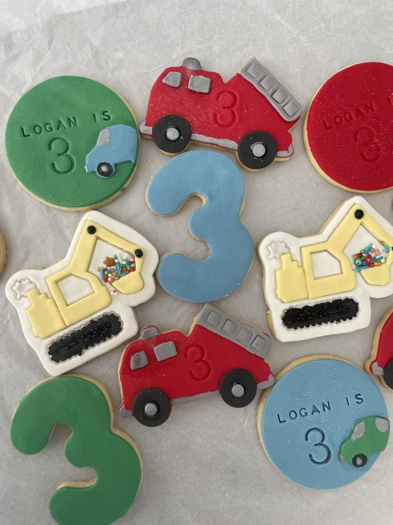 transport digger car sugar cookies third birthday perth